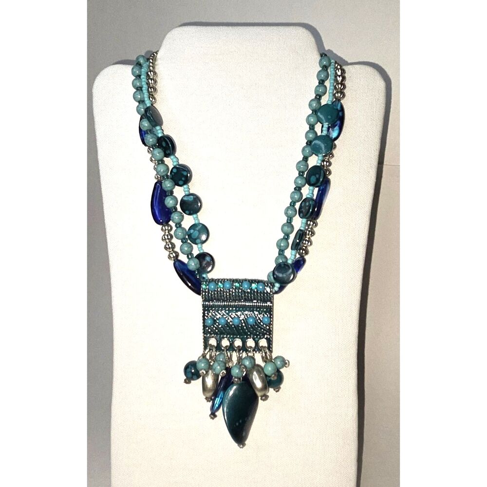 Statement Bohemian Turquoise Blues Silver Tone Neckace - Picture 3 of 7